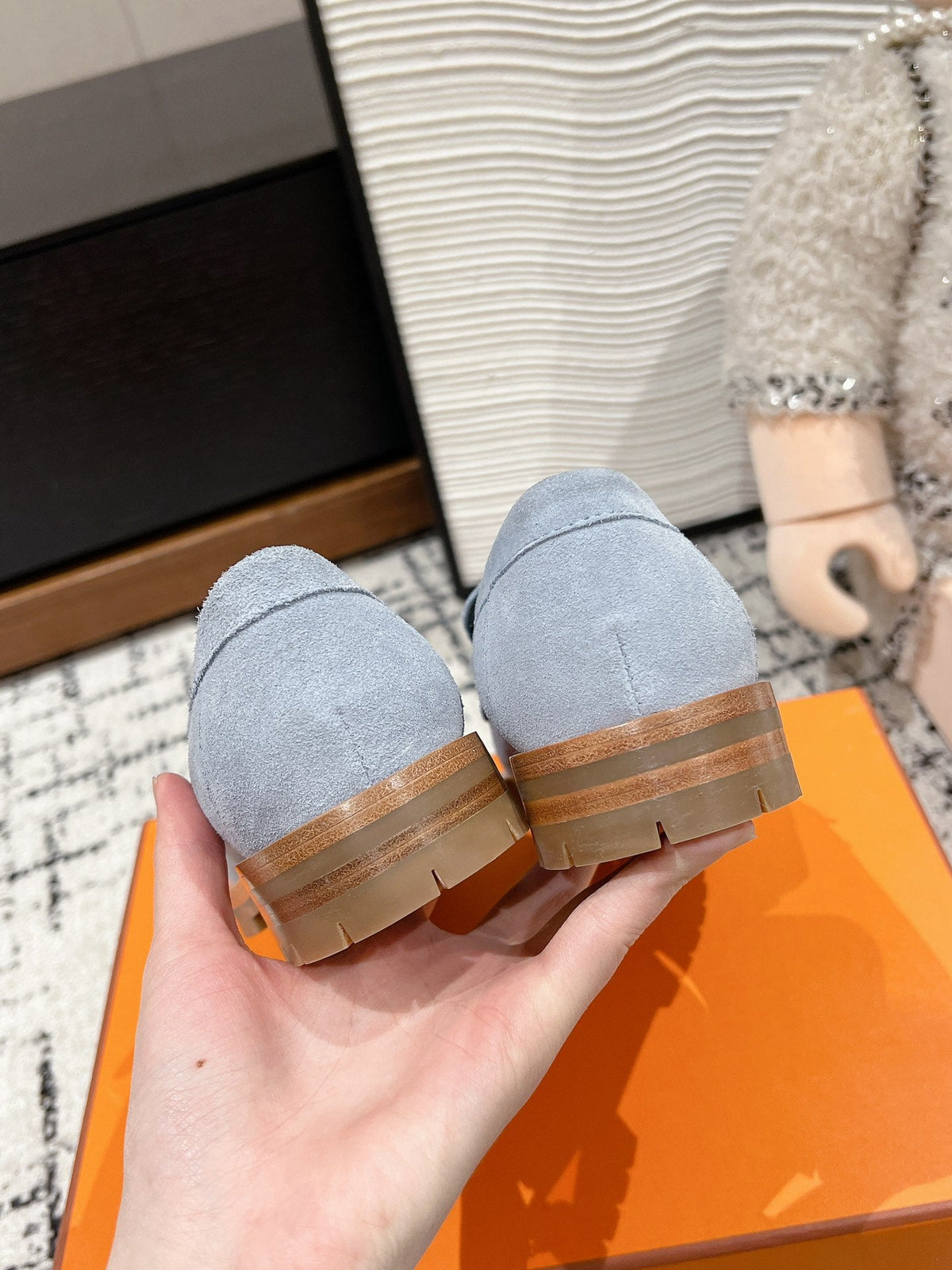 HERMES PARIS LOAFER IN BLUE SUEDE BLUE HARDWARE
